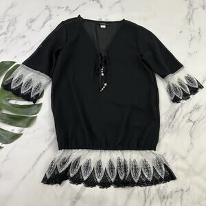 Beach Bunny Y2k Part Time Lover Cover Up Mini Dress Size M Black White Lace